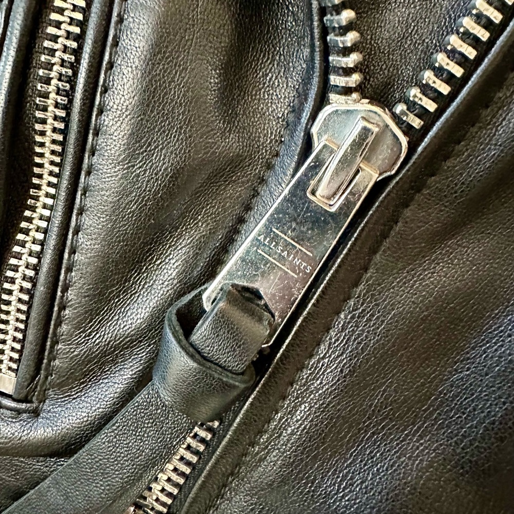 All Saints Black Leather Crop Biker Jacket - Picture 4 of 14